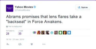Yahoo Movies sur Twitter - -Abrams promises that lens flares take a -backseat- in Force Awakens -.jpg