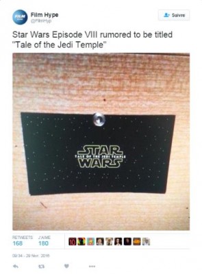 Film Hype sur Twitter - -Star Wars Episode VIII rumored to be titled -Tale of the Jedi Temple.jpg