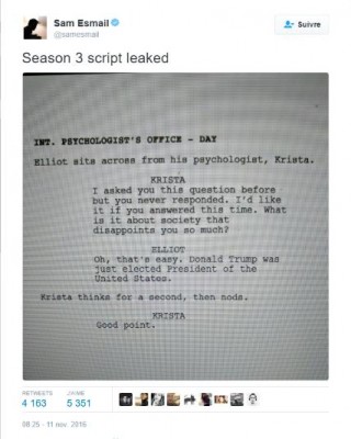 Sam Esmail sur Twitter - -Season 3 script leaked https---t co-NioxetqkDf-.jpg