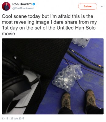 Ron Howard sur Twitter - -Cool scene today but I'm afraid this is the most revealing image I dare share from my 1st day on the set of the Untitled Han Solo movie https---t co-RB15lG7FGE-.jpg