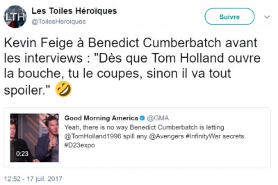 Les Toiles Héroïques sur Twitter - -Kevin Feige à Benedict Cumberbatch avant les interviews - -Dès que Tom Holland ouvre la bouche, tu le coupes, sinon il va tout spoiler.jpg